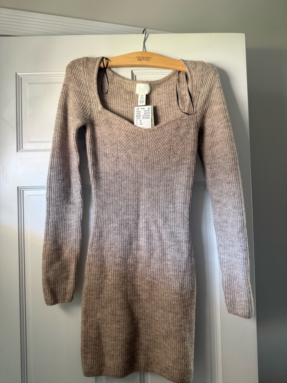 H&M Ribbed Knit Sweater Dress - Beige Taupe